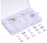 Plastic storage case displaying 15 nose pad styles for eyeglasses