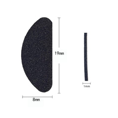 Clear silicone eyeglass nose pads with 19 x 8 x 1 mm dimensions