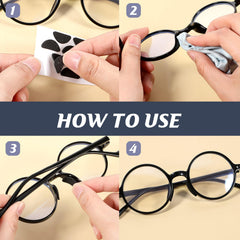 Nose pads being applied to a glasses frame