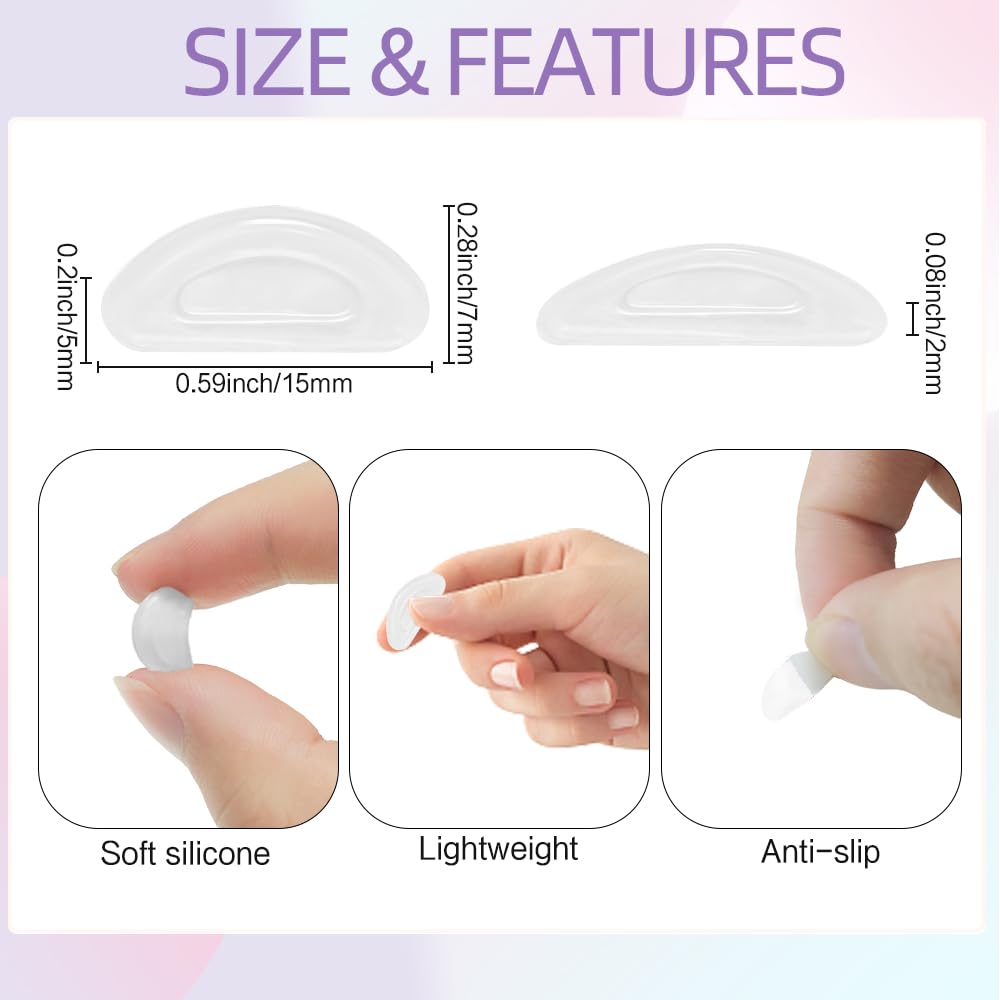 Clear silicone nose pads for glasses, close-up