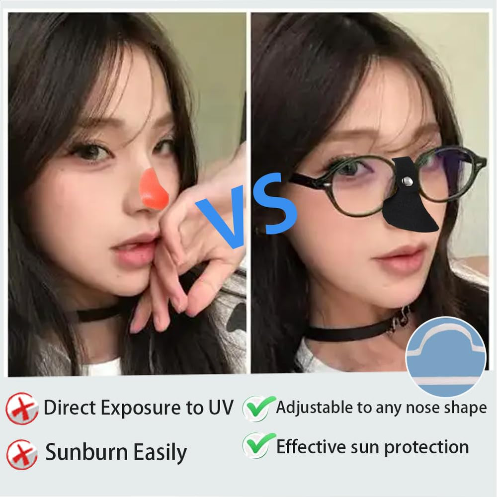 Glasses with nose guard attached for sun protection