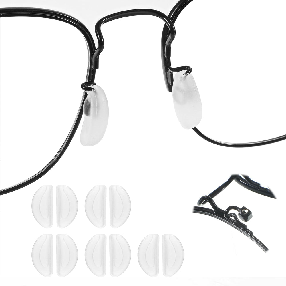 Close-up of white silicone anti-slip nose pads for rimless glasses