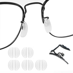 Close-up of white silicone anti-slip nose pads for rimless glasses