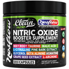 NosFlow Nitric Oxide supplement bottle for men with beet root and L-arginine