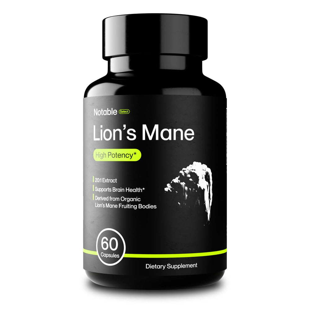 Notable Select Lion's Mane 20:1 extract bottle with 60 capsules
