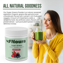 Gut health and bloating relief concept with greens powder