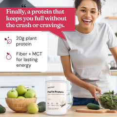 Nourished Natural Health FloFit Pea Protein Vanilla Shake shows creamy versatile flavor.