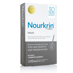Nourkrin Man Marilex formula shown in lab-style imagery