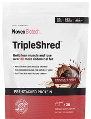 Novex Biotech TripleShred bottle pour shows quick energy in chocolate fudge flavor