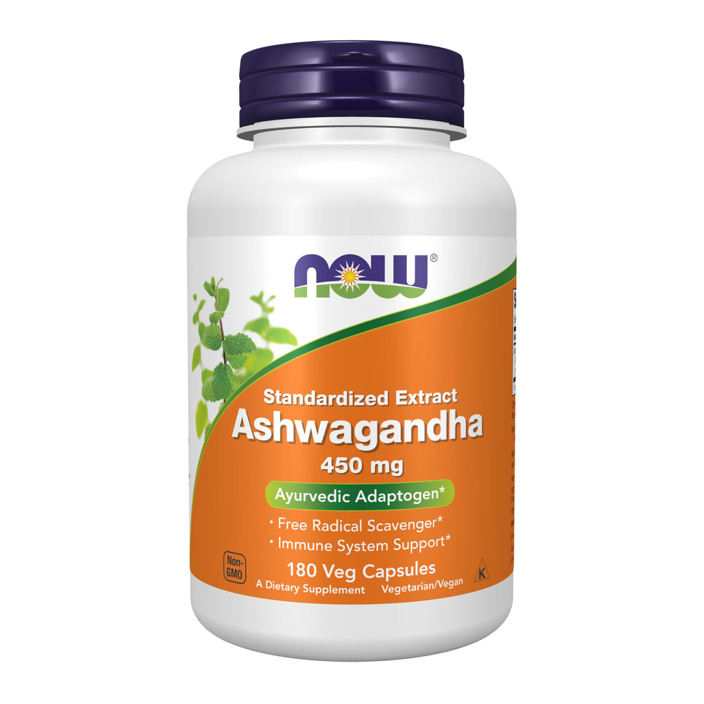 NOW Foods Ashwagandha 450 mg standardized extract bottle - 180 vegan capsules
