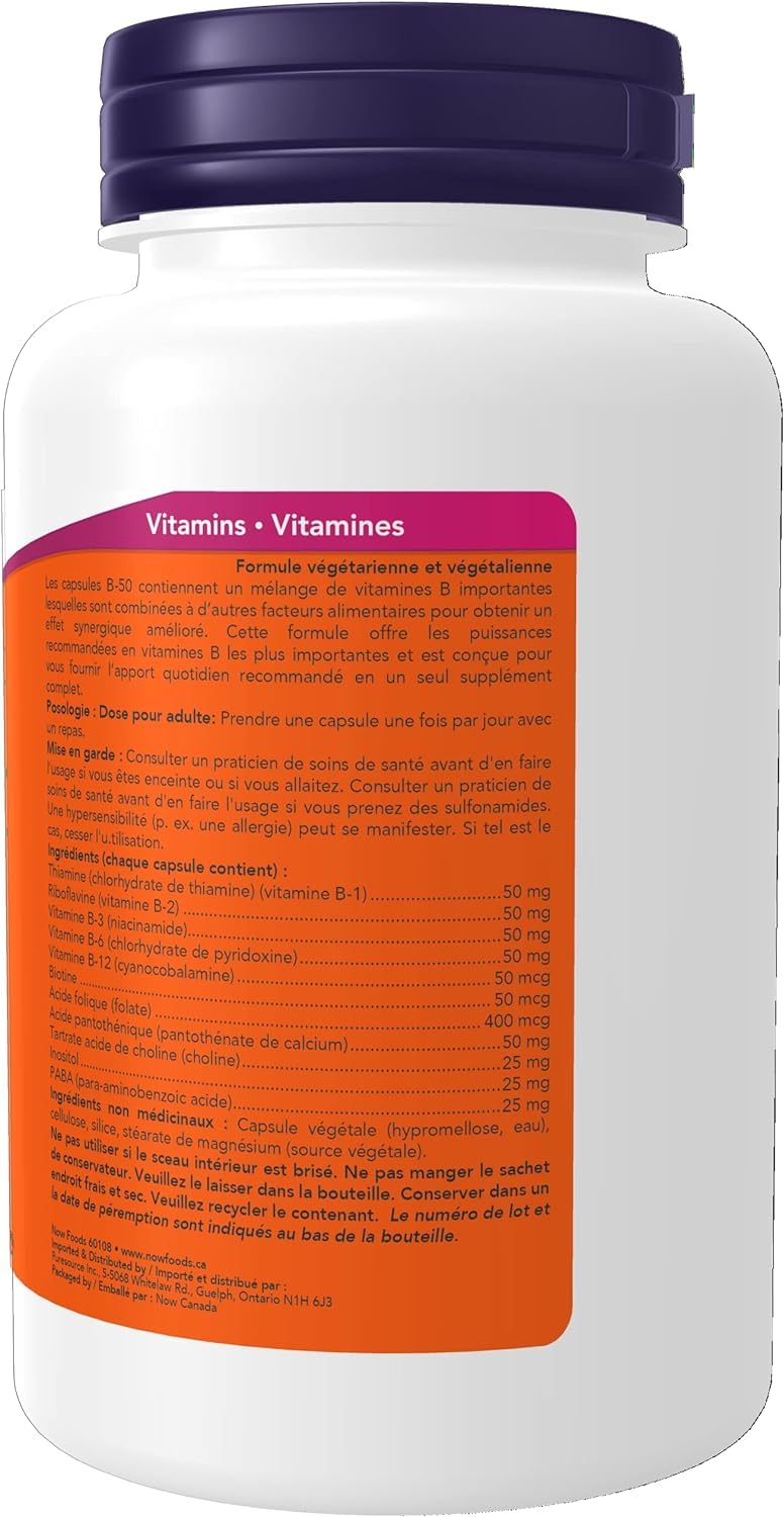 Back of NOW Foods B-50 Vitamin bottle
