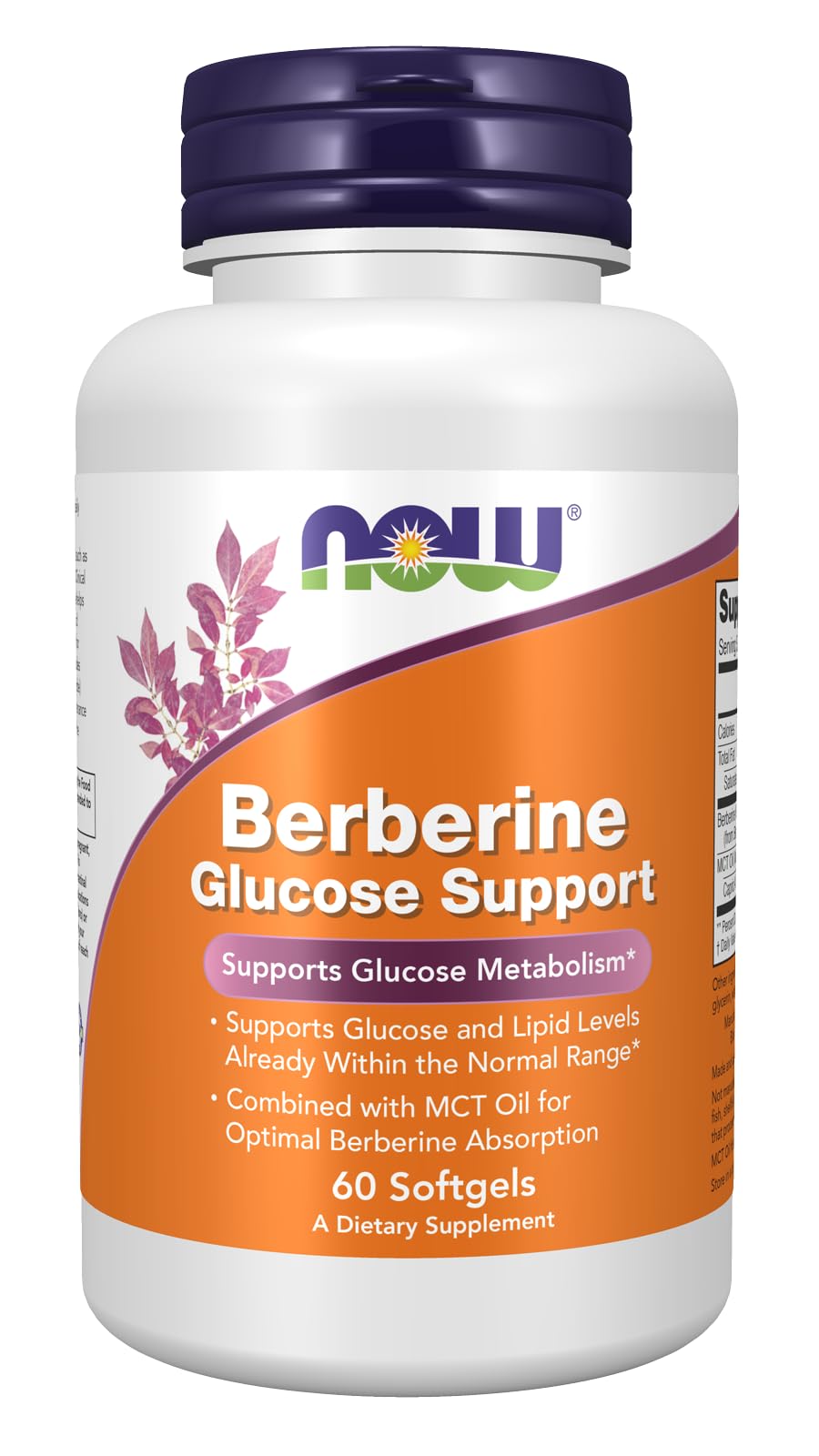 NOW Berberine Glucose Support bottle with MCT Oil capsules
