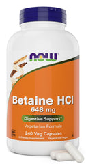 NOW Betaine HCl 648 mg bottle label