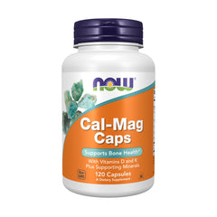 NOW Cal-Mag Caps bottle with zinc, copper, manganese and vitamin D
