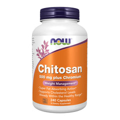 NOW Chitosan 500 mg + Chromium bottle and label showing weight management*
