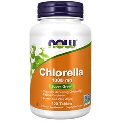 NOW Foods Chlorella 1000 mg bottle with label on white background