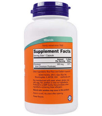 Close-up of NOW Chromium Picolinate 200mcg bottle with capsules