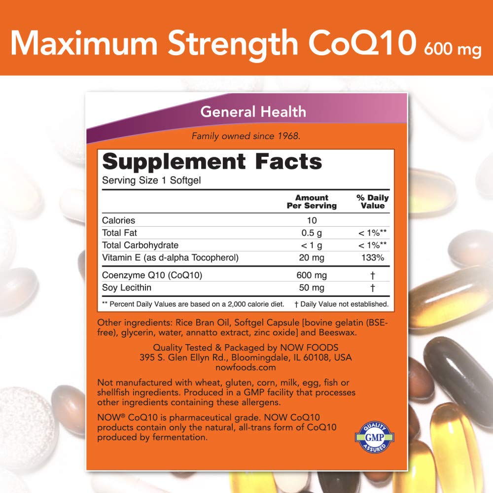 NOW CoQ10 600 mg softgel bottle front view