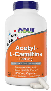 NOW Foods Acetyl L-Carnitine 500mg bottle with 360 vegan capsules