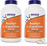 NOW Foods Acetyl L-Carnitine 500mg bottle – front view (Pack of 2)