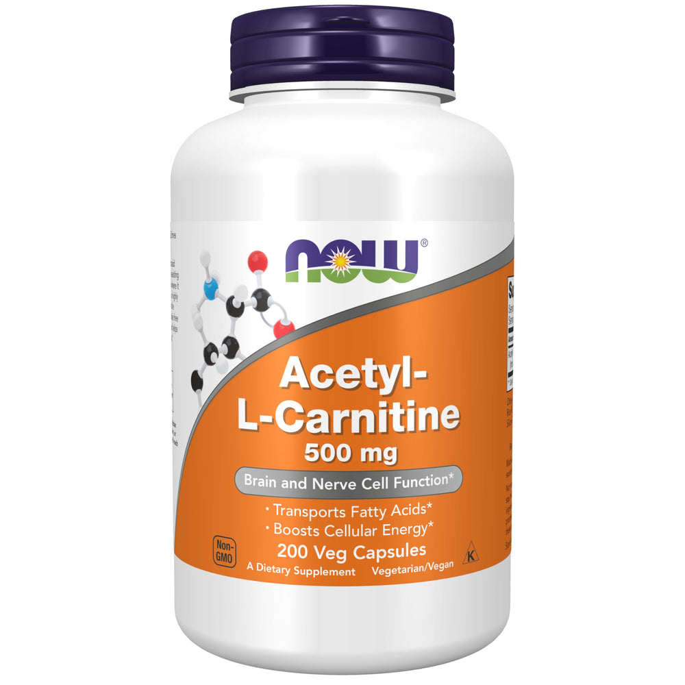 NOW Foods Acetyl-L-Carnitine 500 mg bottle and label