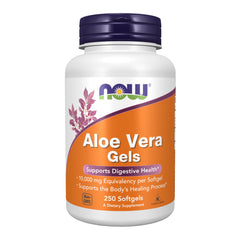 NOW Foods Aloe Vera Gels bottle label showing 10,000 mg per softgel