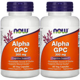 NOW Foods Alpha GPC 300 mg bottle, 2-pack with 60 vegetarian capsules per bottle