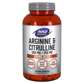 NOW Foods Arginine & Citrulline vegan capsules bottle with 500 mg / 250 mg doses