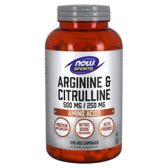NOW Foods Arginine & Citrulline vegan capsules bottle with 500 mg / 250 mg doses