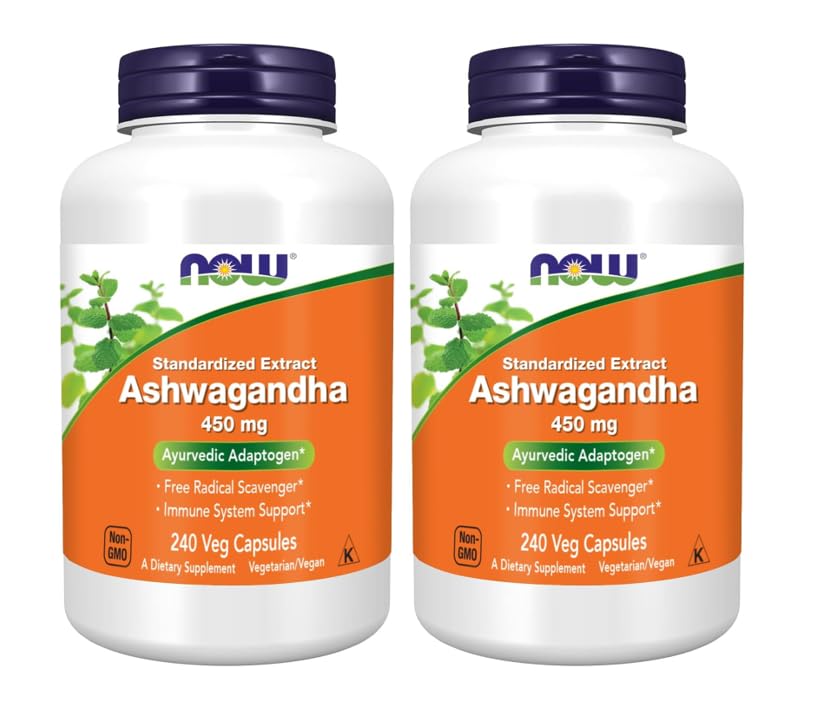 NOW Foods Ashwagandha Extract 450 mg vegan capsules bottle front