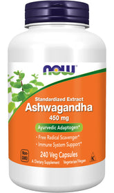 NOW Foods Ashwagandha Extract 450 mg vegan capsules - front view