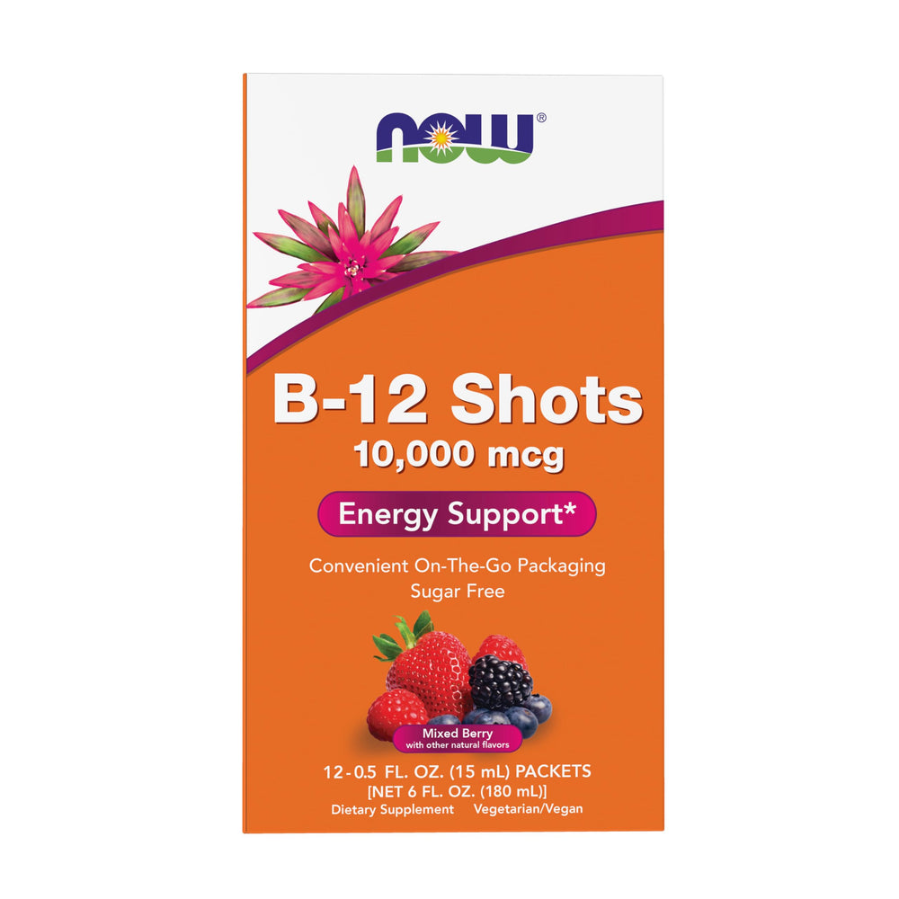 NOW Foods B-12 10,000 mcg Shots Berry flavor bottle, front view