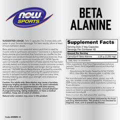Now Foods Beta-Alanine 120 Capsules Pack of 2 bottle back label