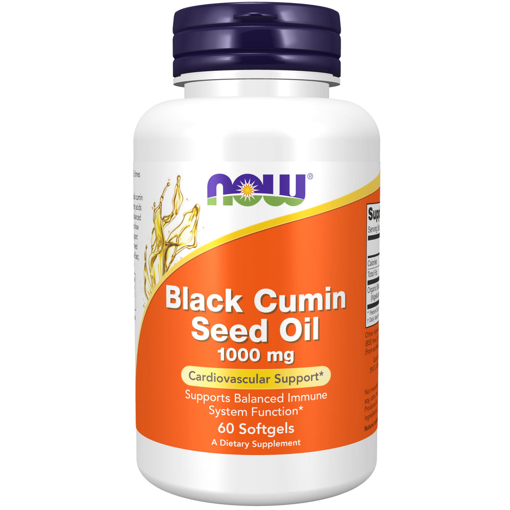 NOW Foods Black Cumin Seed Oil bottle with 60 softgels