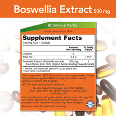 Now Foods Boswellia Extract 500 mg softgels bottle back label