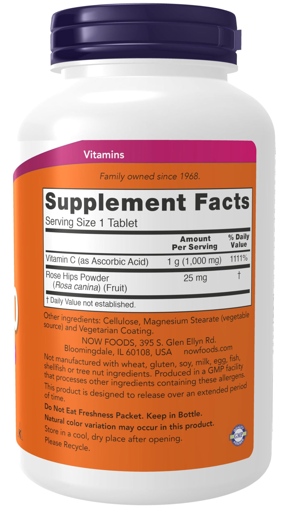 Now Foods C-1000 Vitamin C-1000 Sustained Release bottle side view