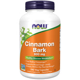 Front view of NOW Foods Cinnamon Bark 600 mg vegetarian capsules bottle