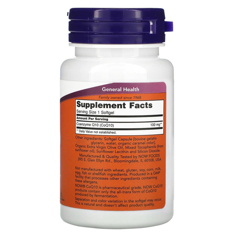 Close-up of 100 mg CoQ10 softgel capsules