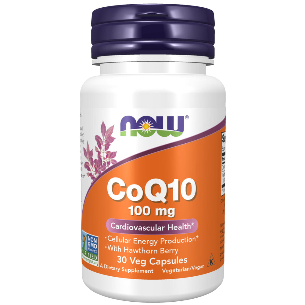 NOW Foods CoQ10 100 mg with Hawthorn Berry bottle front label