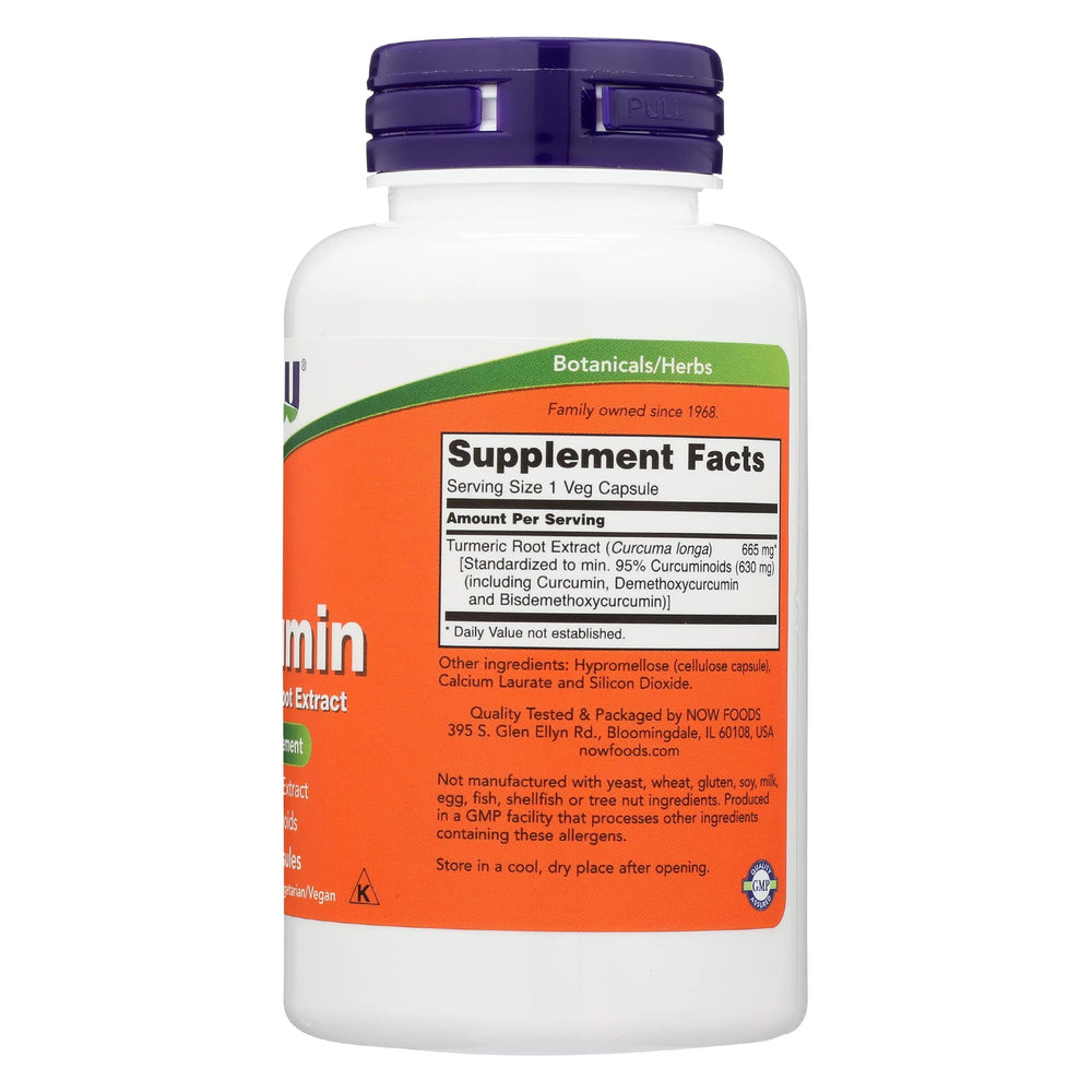 Side angle view of NOW Foods Curcumin Ext 95% 700mg bottle