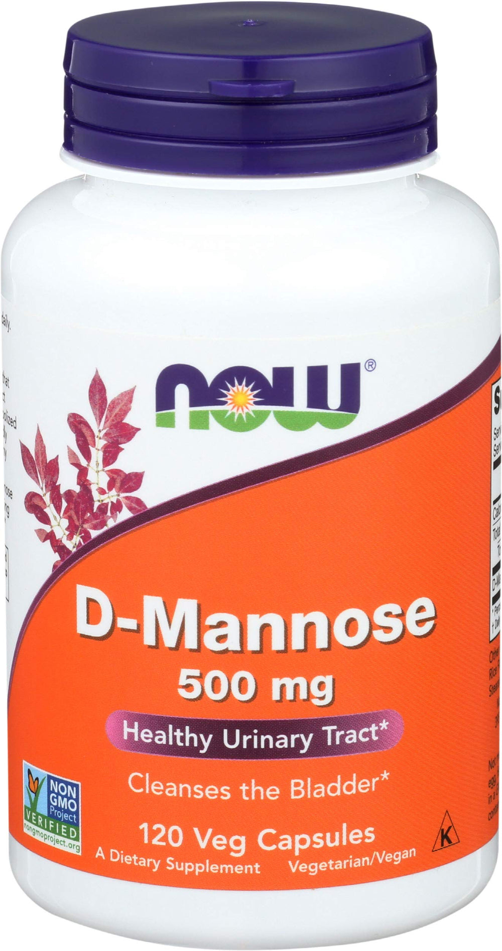 Now Foods D-Mannose 120 Caps 500 mg bottle front