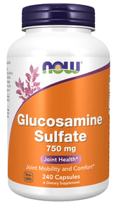 NOW Foods Glucosamine Sulfate 750 mg bottle with 240 vegan capsules