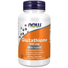 NOW Foods Glutathione 500mg bottle with capsules, potential antioxidant support for daily wellness.