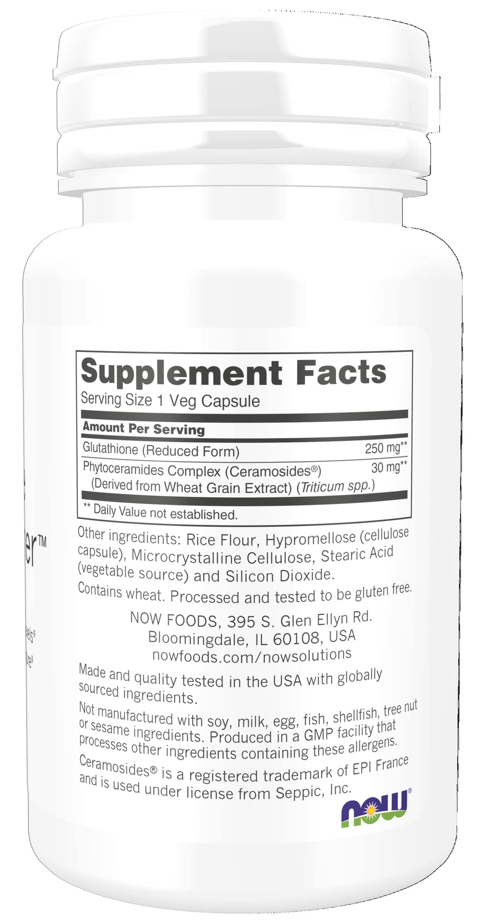 Capsules of NOW Glutathione Skin Brightener with Ceramosides