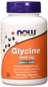 NOW Foods Glycine pharmaceutical grade amino acid bottle label