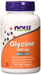 NOW Foods Glycine pharmaceutical grade amino acid bottle label