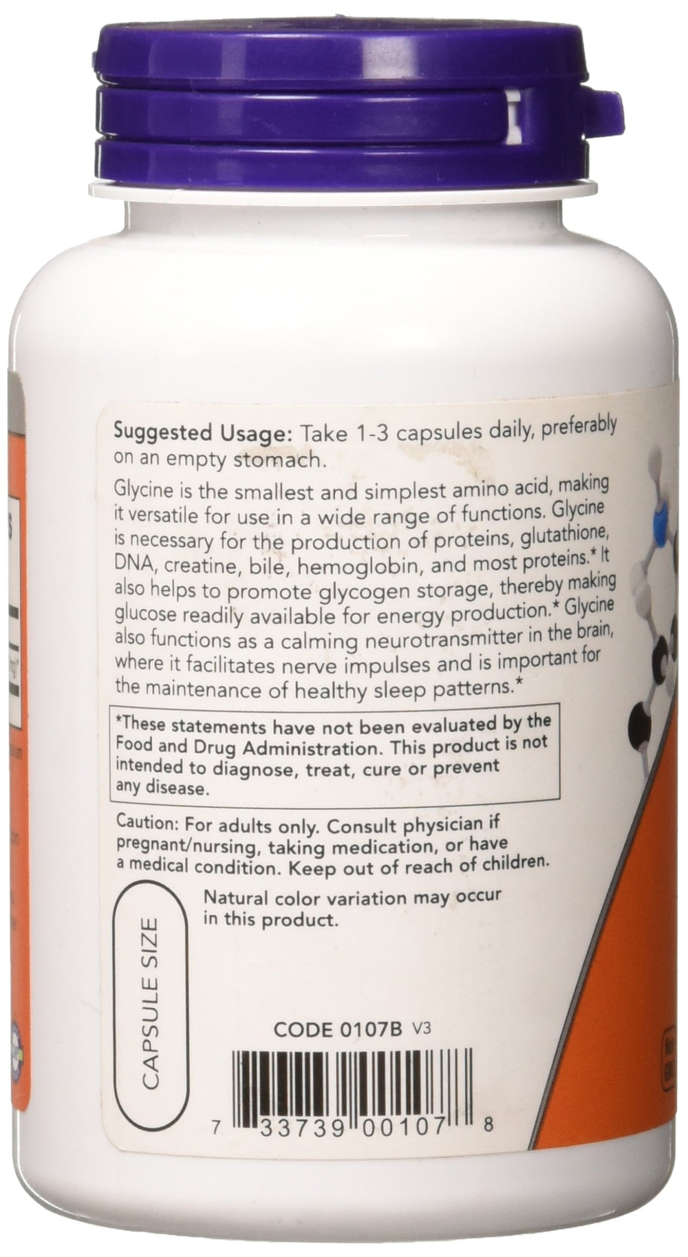 Glycine 1000 mg capsule close-up