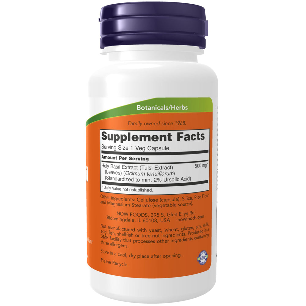 NOW Foods Holy Basil Extract 500 mg bottle – side view