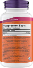 NOW Foods capsule close-up highlighting vegetarian capsule and easy swallowing benefit