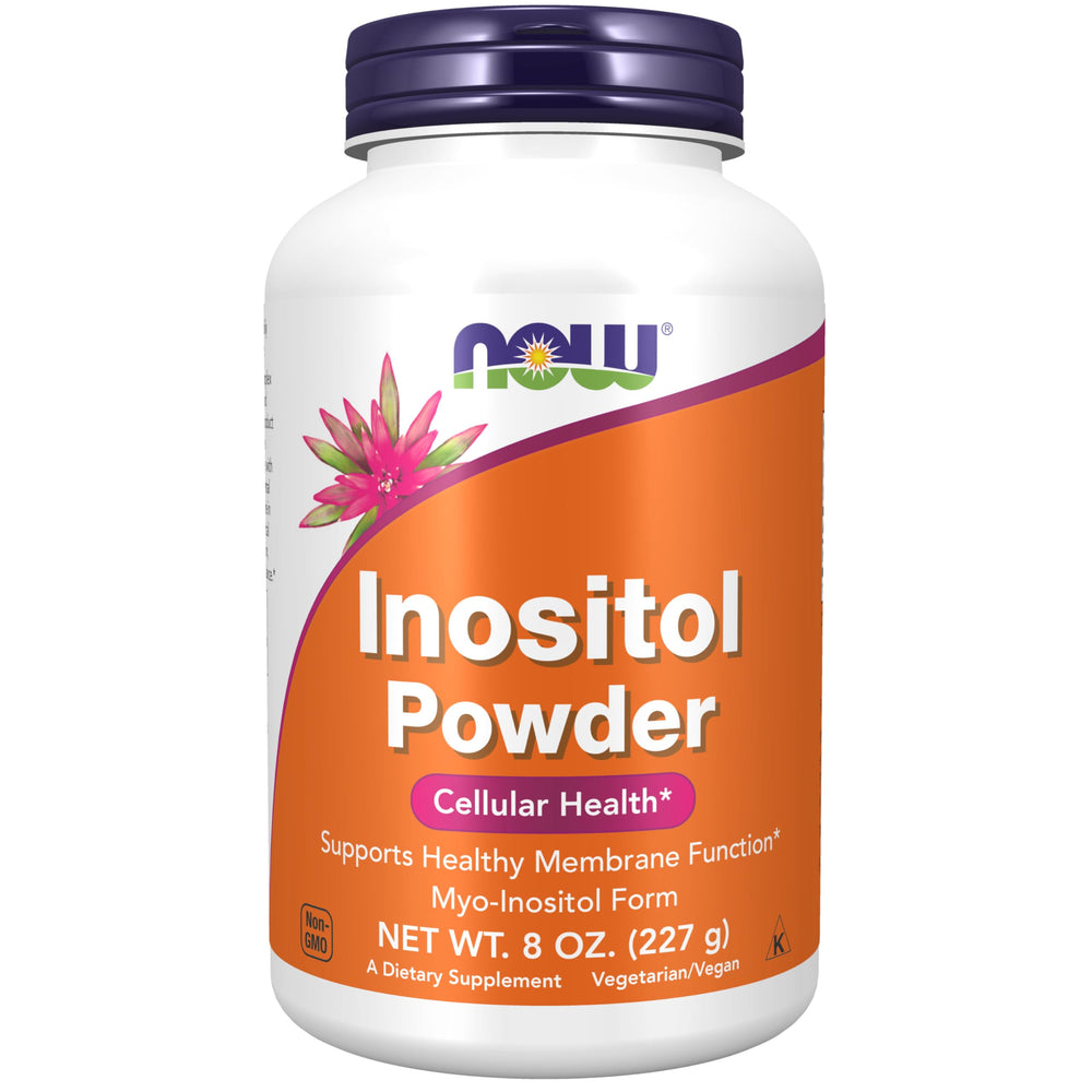NOW Foods front packaging of inositol powder showing label and jar benefits